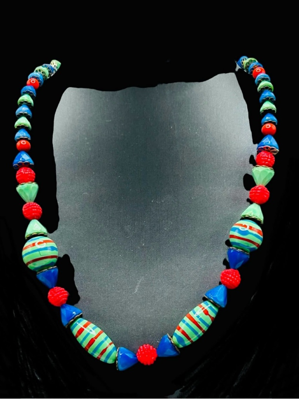 Antique Czech Multi-Color Striped Bead Necklace